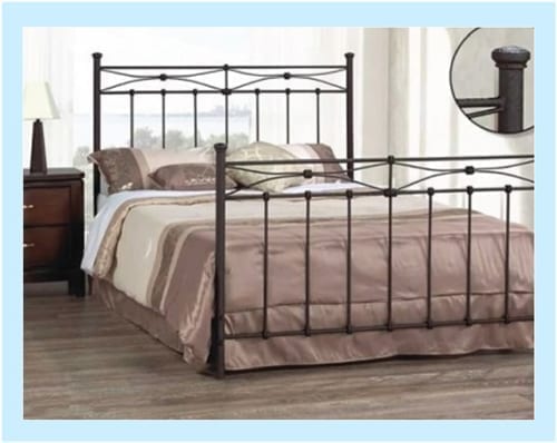 A wrought iron bed frame